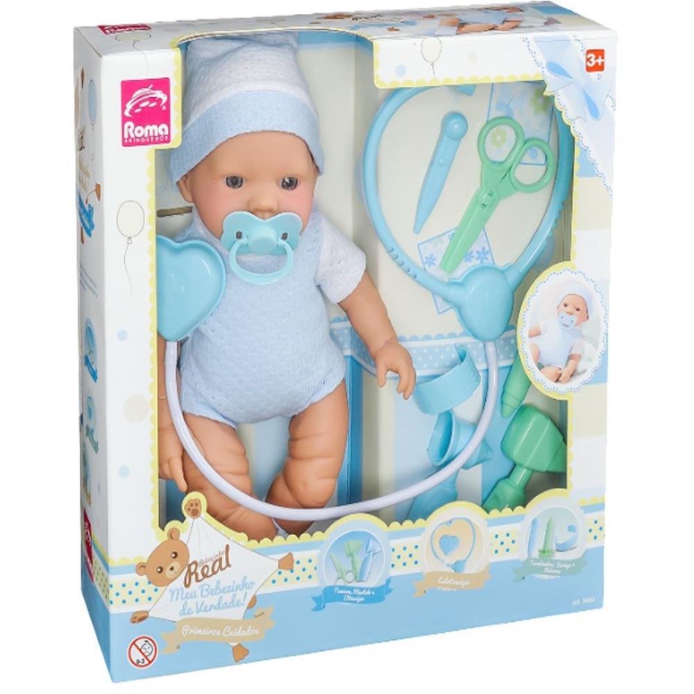 BONECA BEBEZINHO REAL 1º CUIDADO AZUL