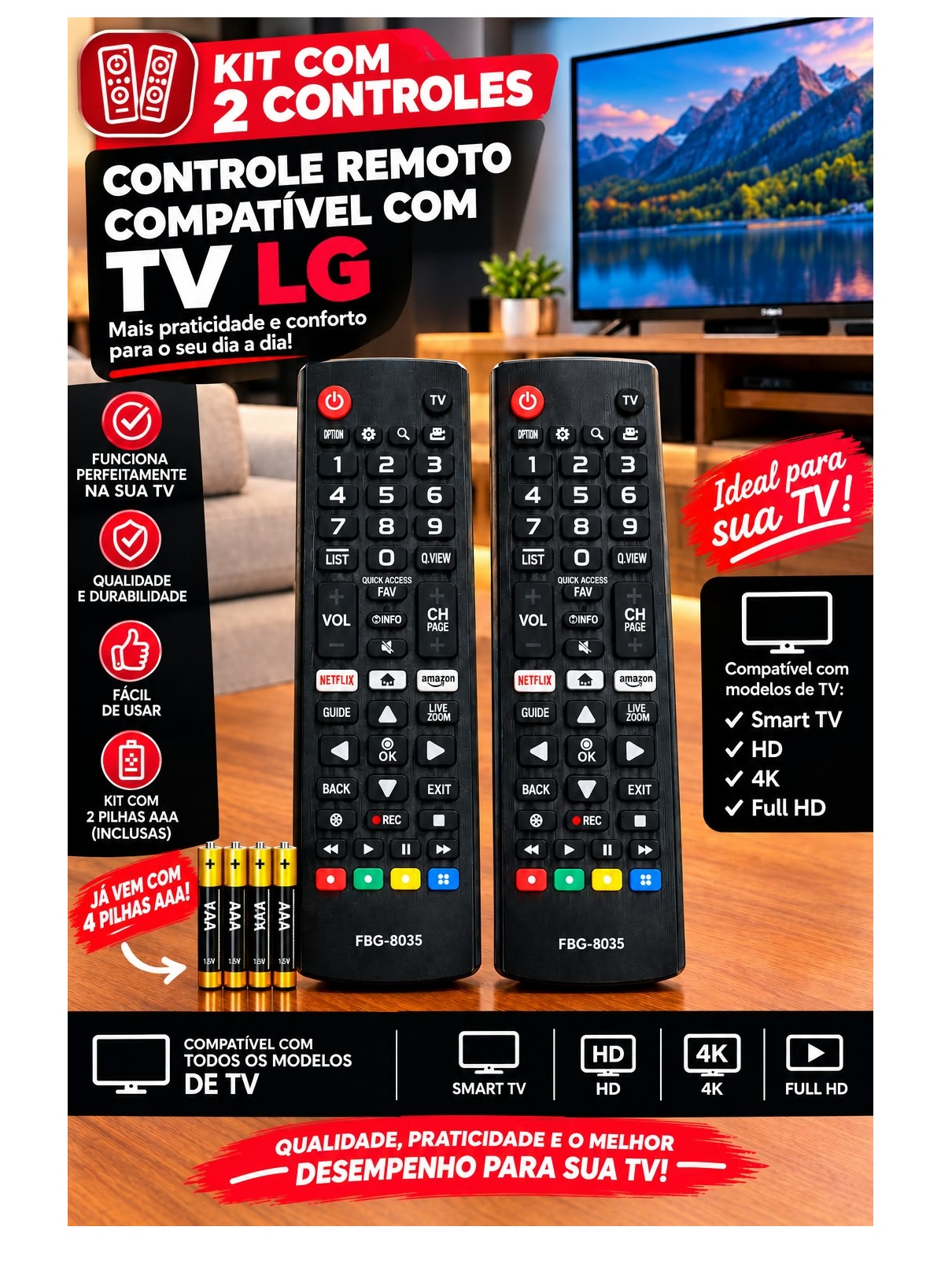 Kit 2 Controles Remoto LG Com Teclas de A...