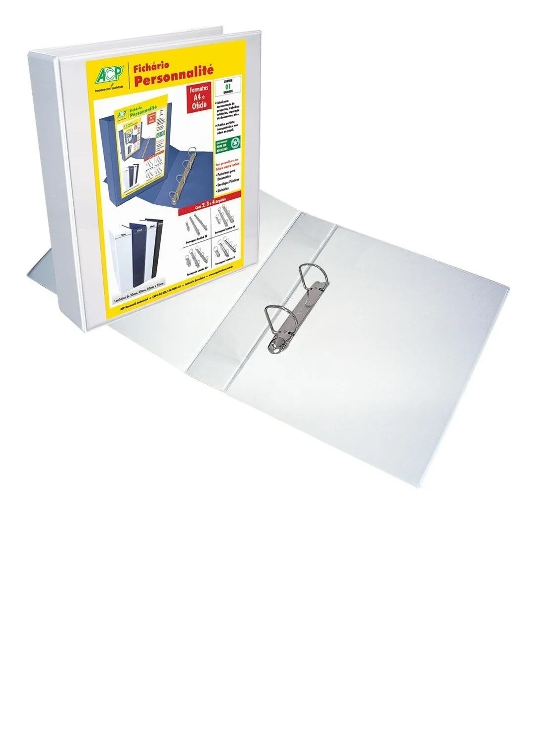 Fichario Pvc Cristal 2 Argolas Branco 26,...