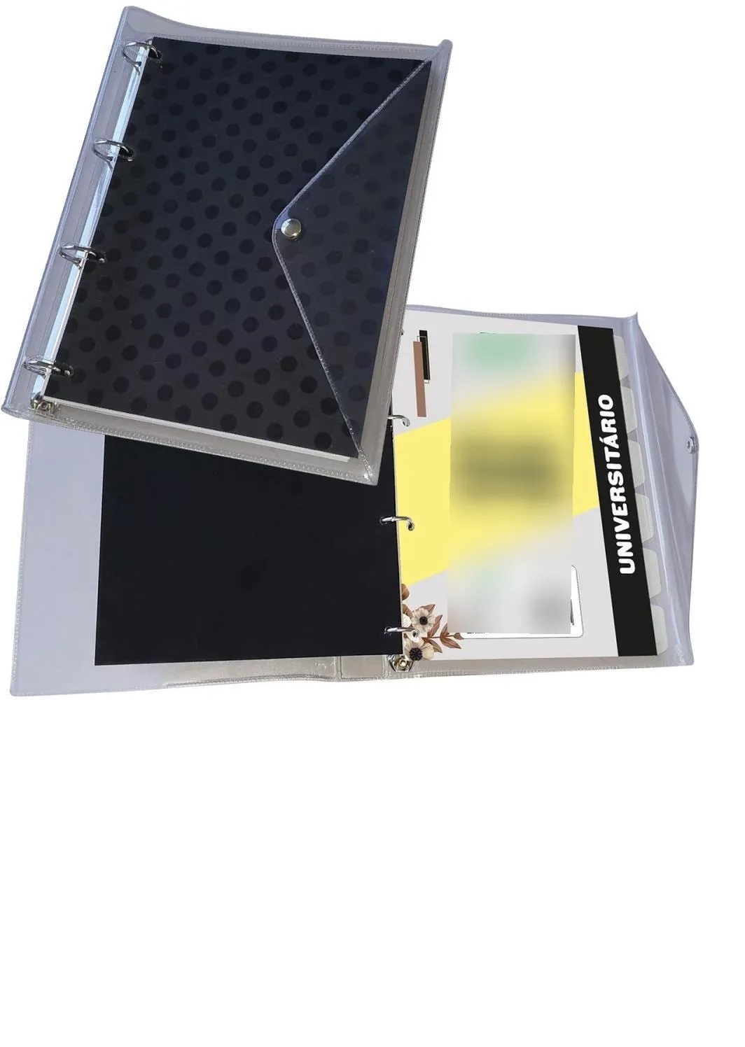 Fichario De Pvc Preto Capa Cristal 96fl+d...