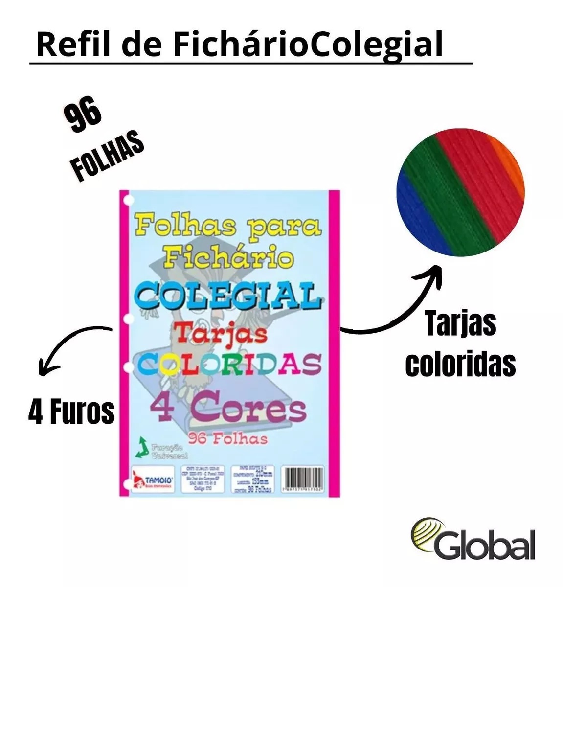 Bloco Refil Fichário 1/4 Colorido Pautado...