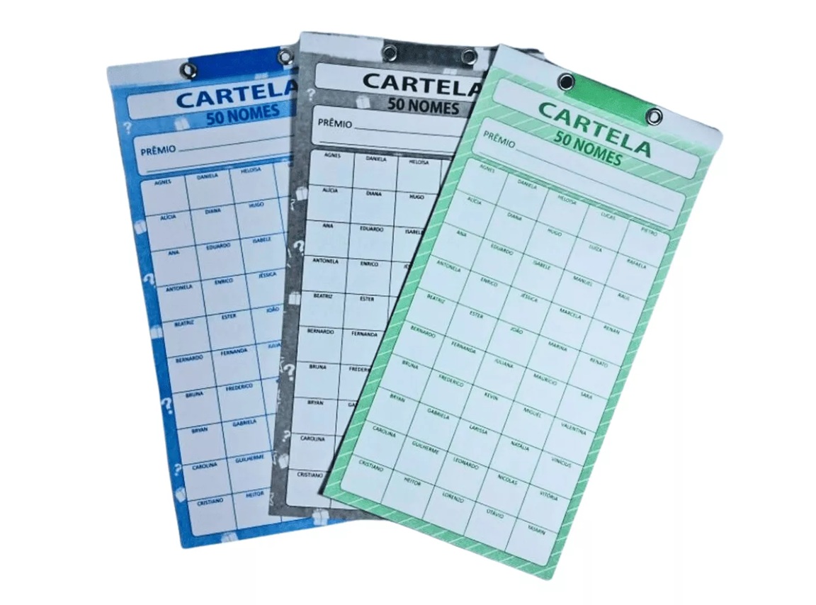 Kit Cartela De Rifa 50 Nomes Com 10 Unida...
