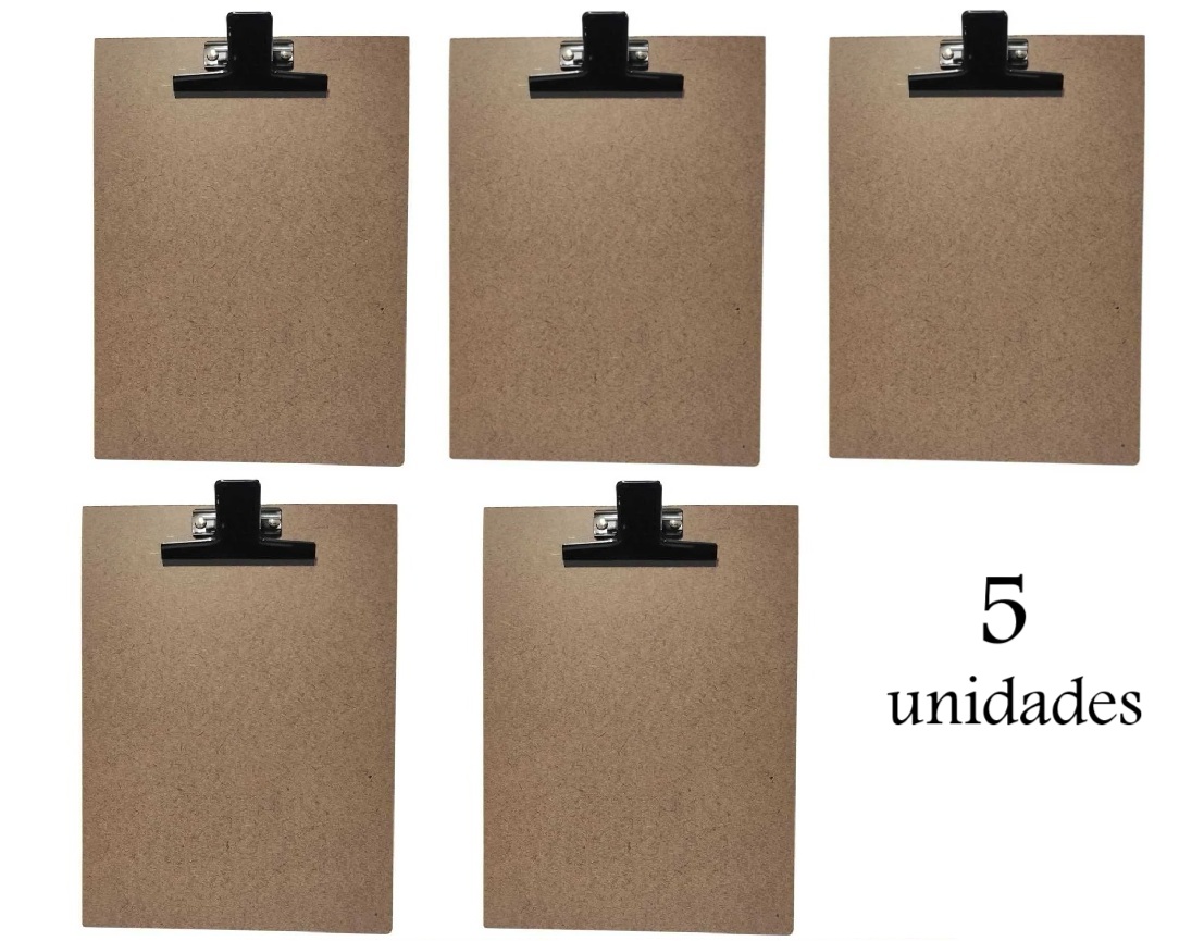 Kit 5 Pranchetas Madeira A4 Oficio Prende...