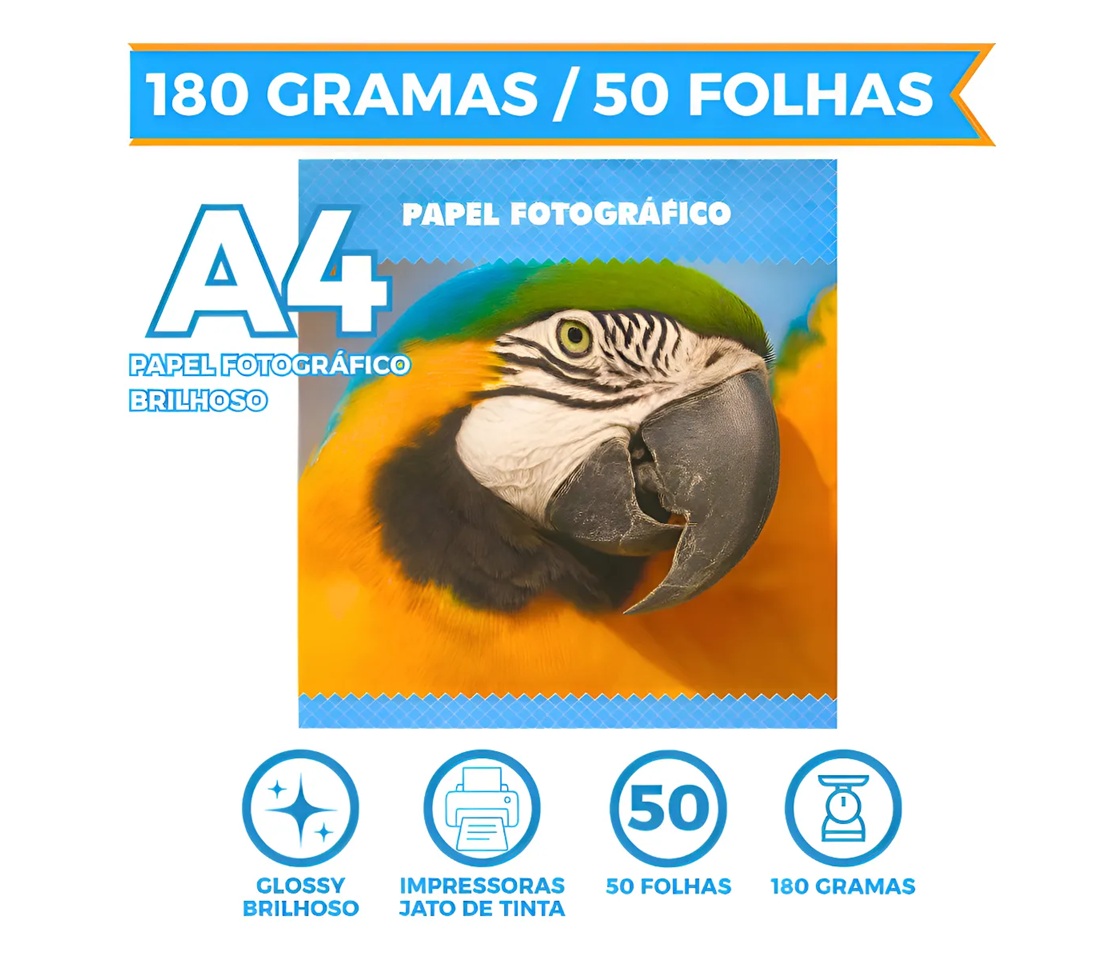 Papel Fotográfico A4 Glossy 180g 50 Folha...
