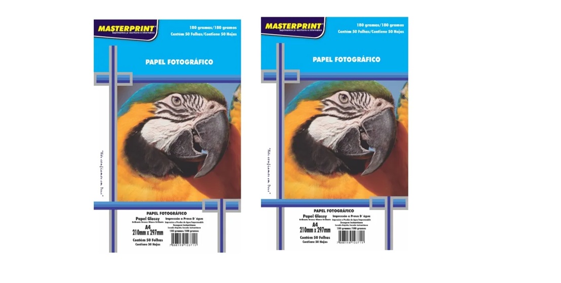 Papel Fotográfico A4 Glossy 180g 100 Folh...