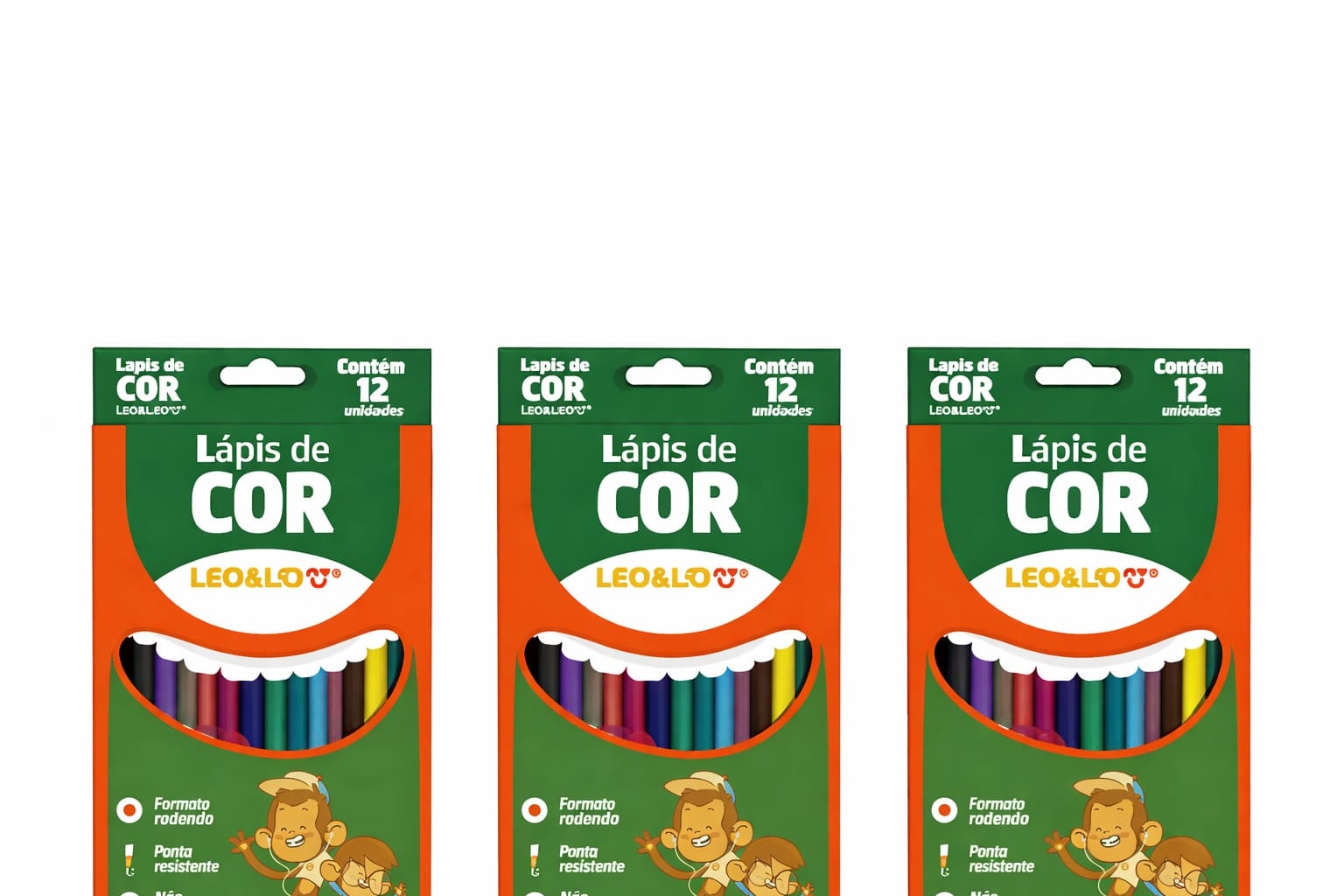 Kit 3 Caixas Lápis De Cor Leo e Leo 12 Co...