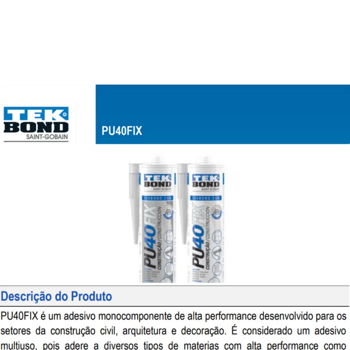 Selante Pu 40 Fix Tekbond Cinza 387g Cons...