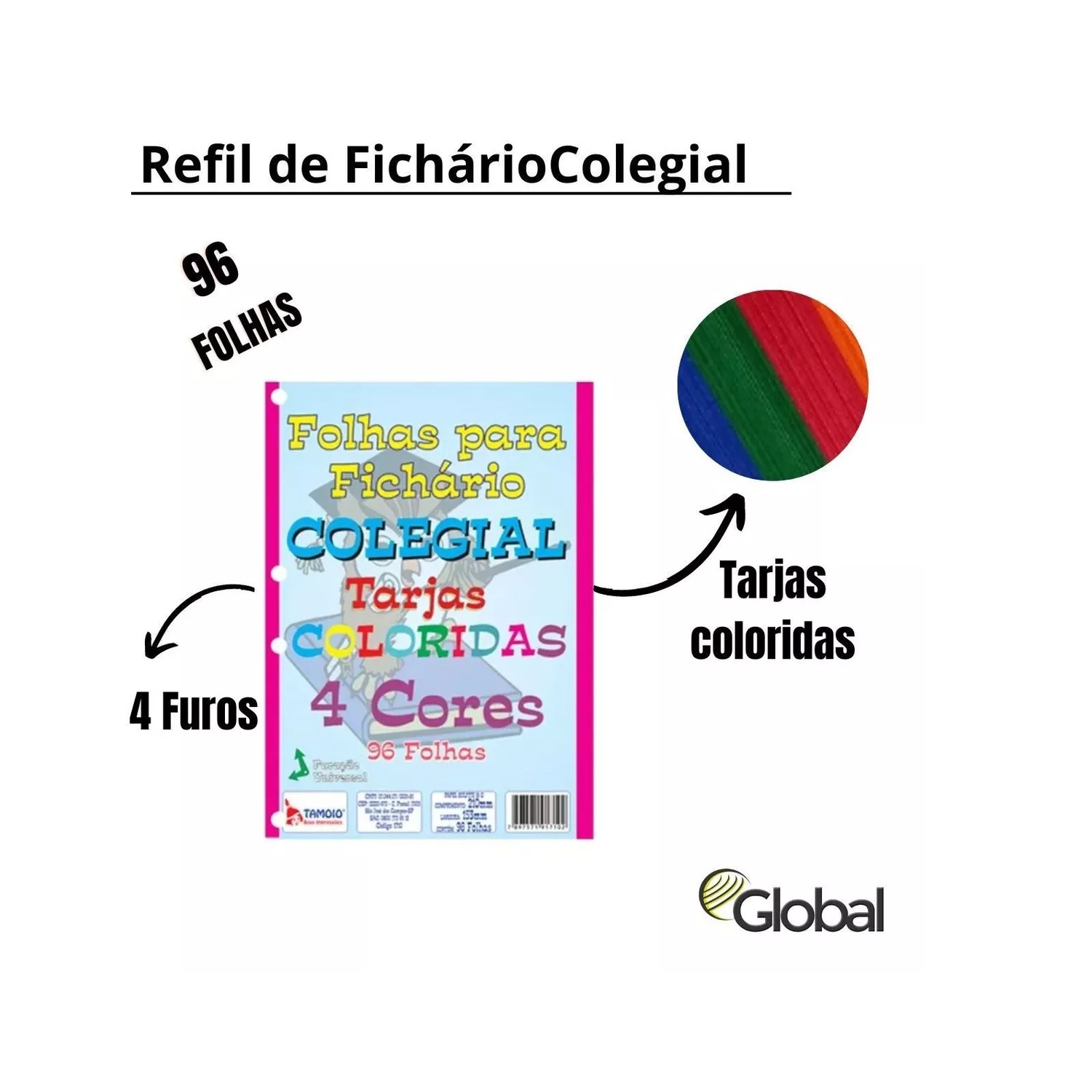 Bloco Refil Fichário 1/4 Colorido Pautado...