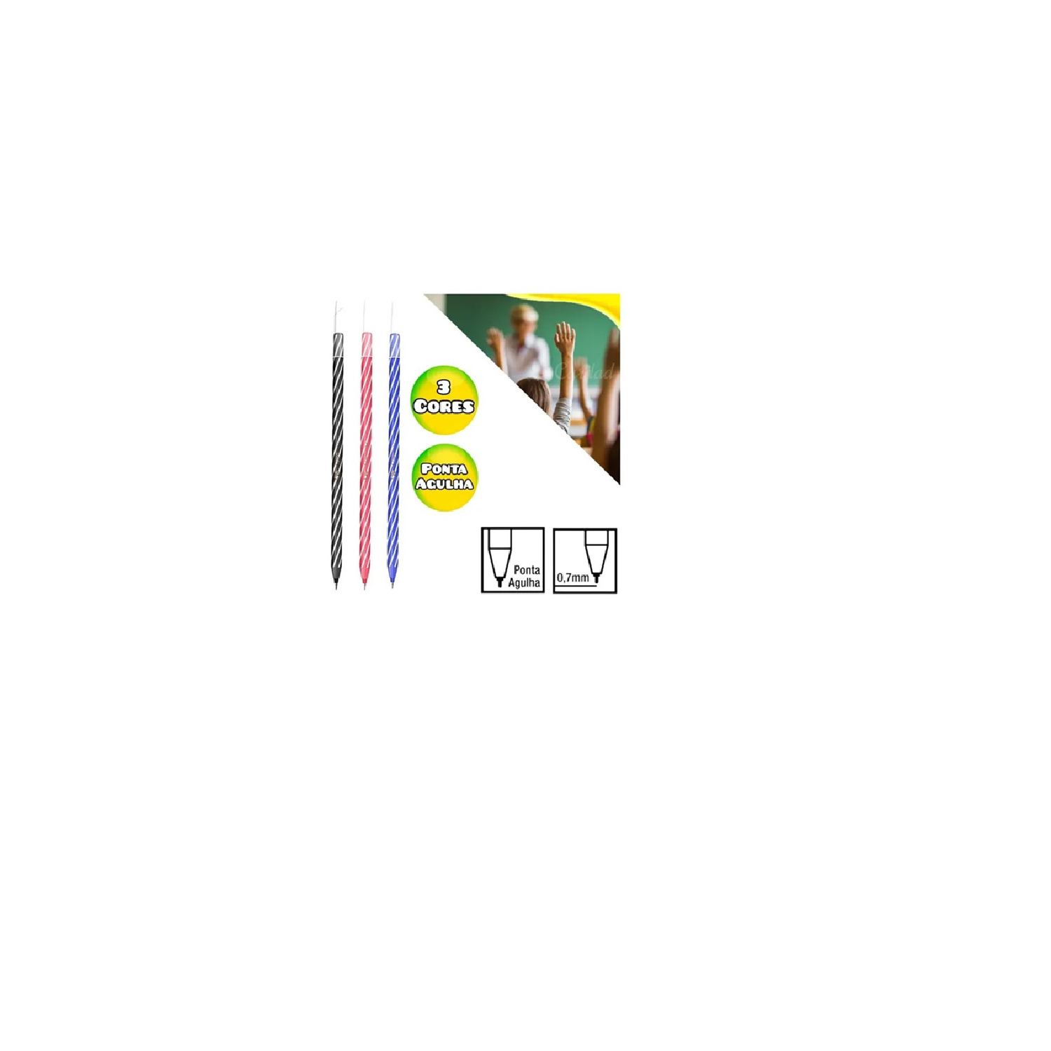 Kit Caneta Cis Spiro 0.7 Ponta Fina 3 Cor...