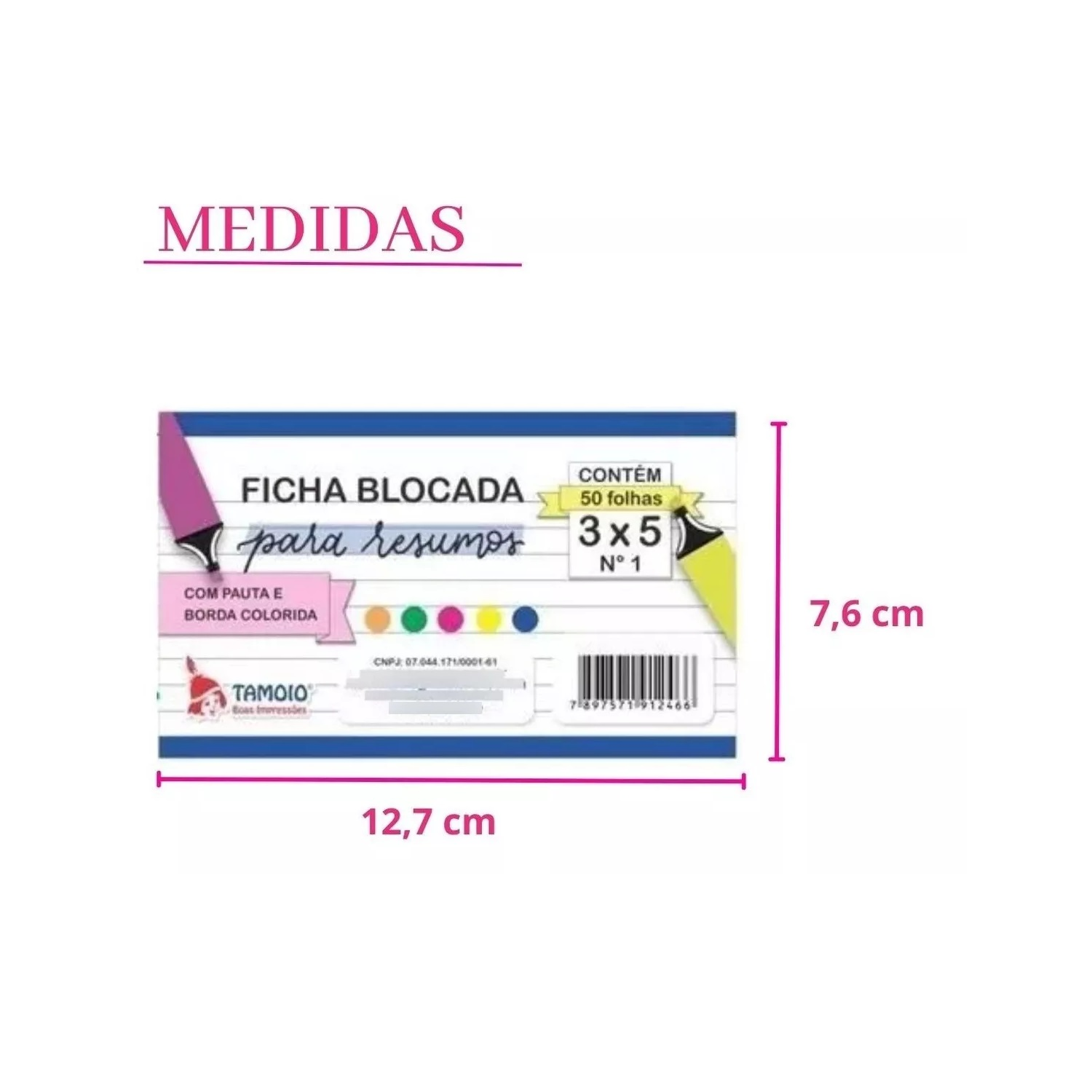 Ficha Pautada Coloridas 3x5 Blocada Para ...