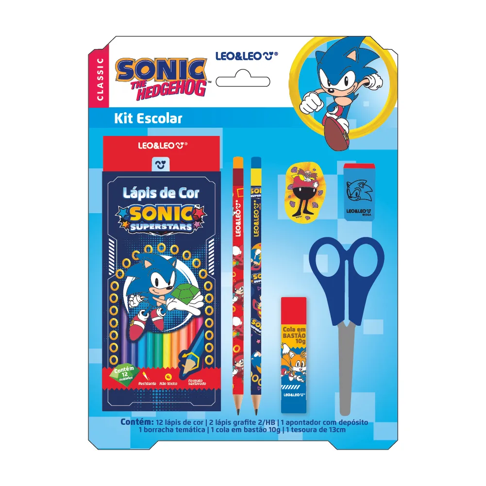 Kit Escolar Infantil 7 Peças Sonic The He...