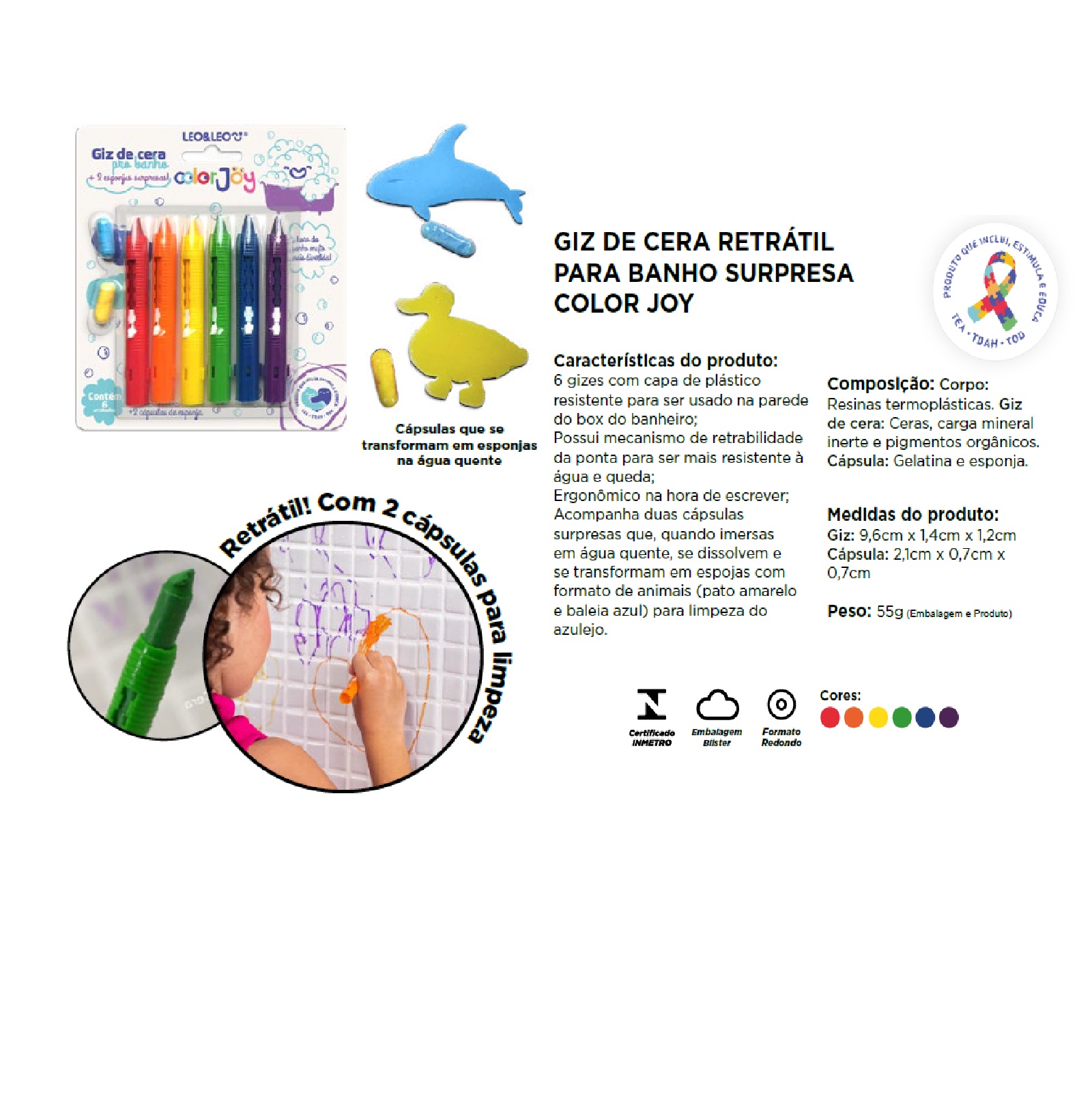 Giz de Cera Retrátil para banho  2 capsul...
