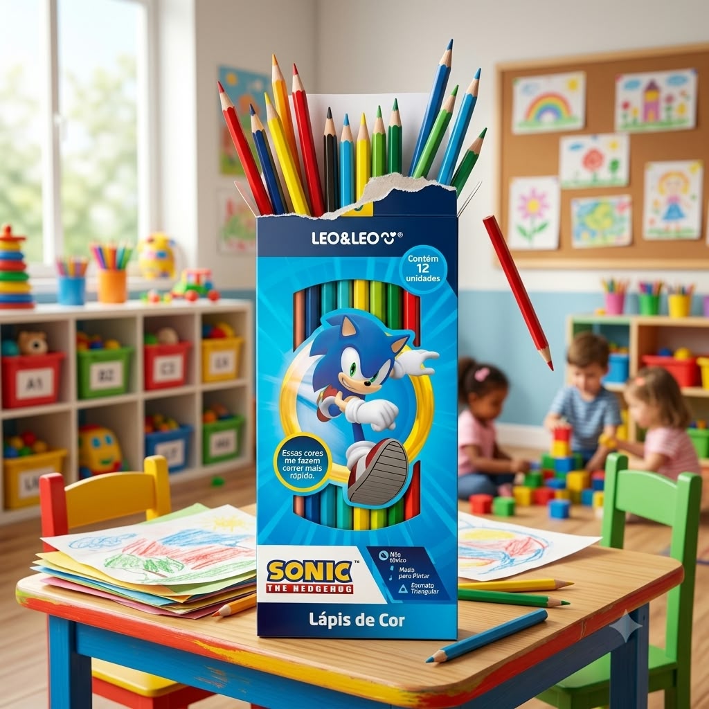 Lápis de Cor Cores Personagens Sonic 12 c...