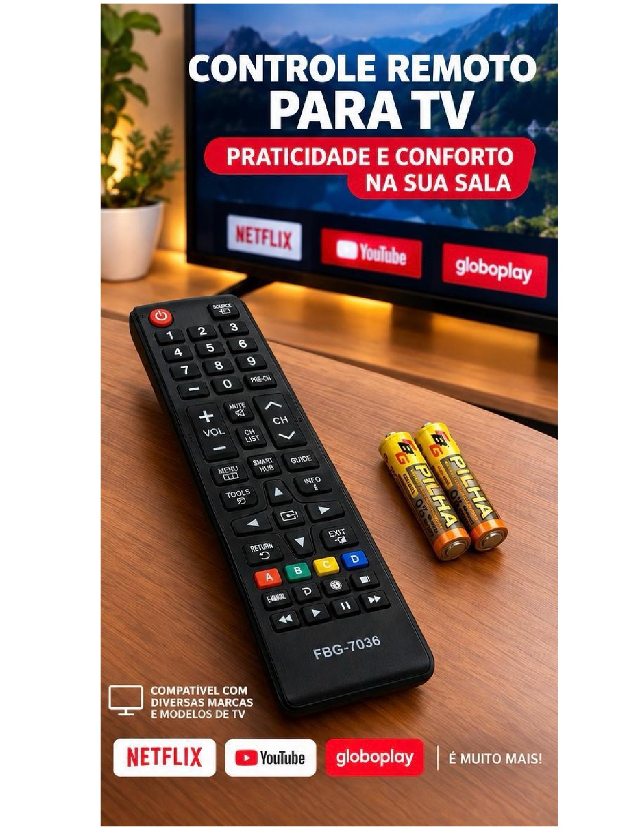 Controle Remoto Para TV Samsung Smart Hub...