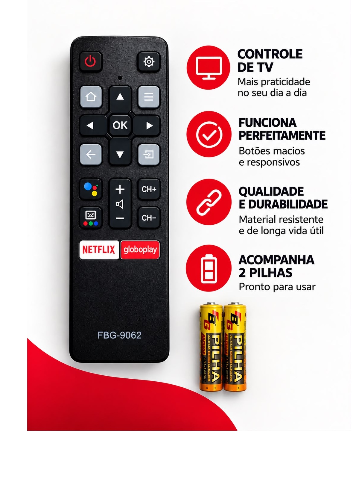 Controle Remoto Para Smart TV TCL Com Pil...
