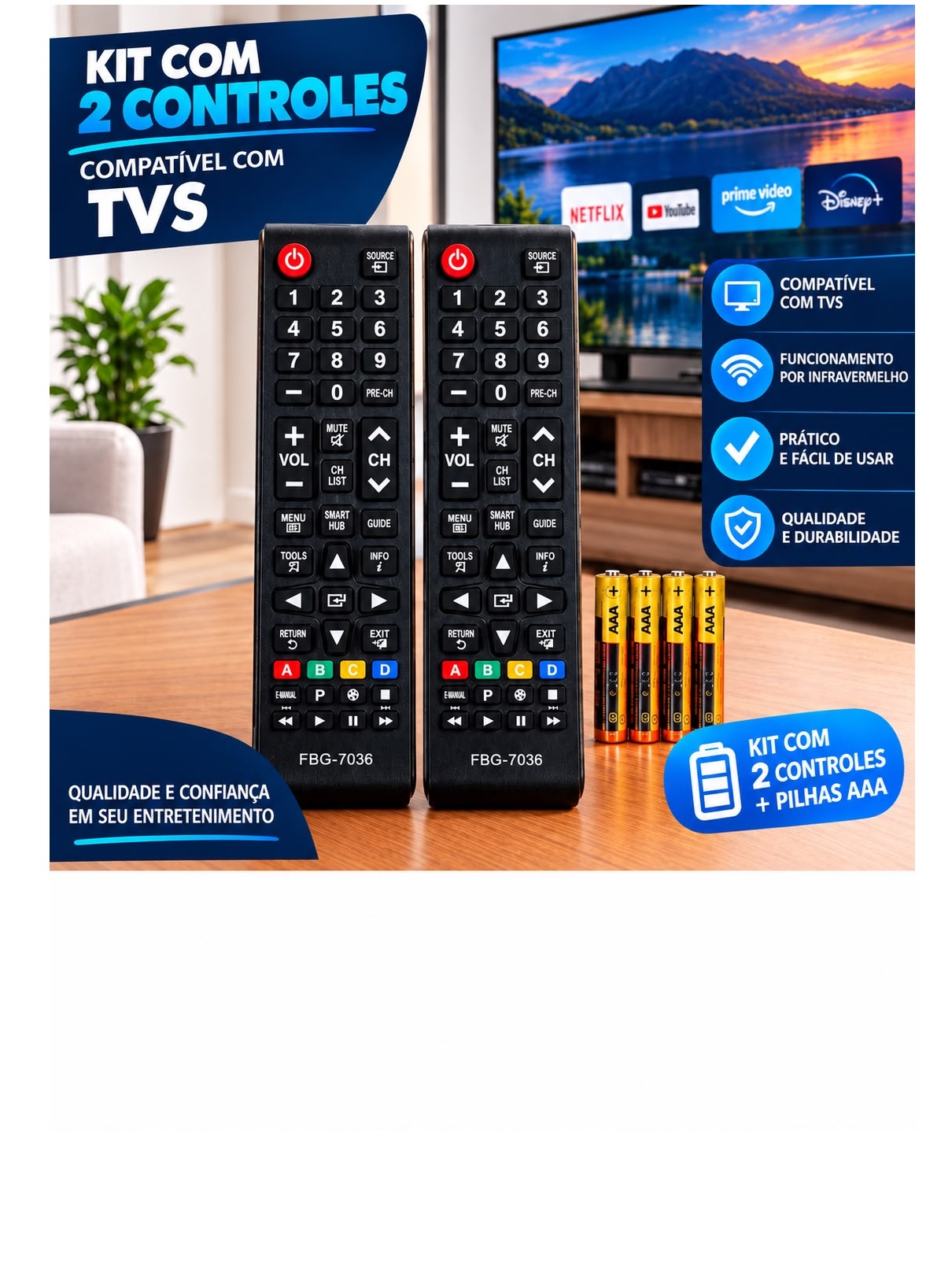 Kit 2 Controles Remoto Smart TV Samsung B...
