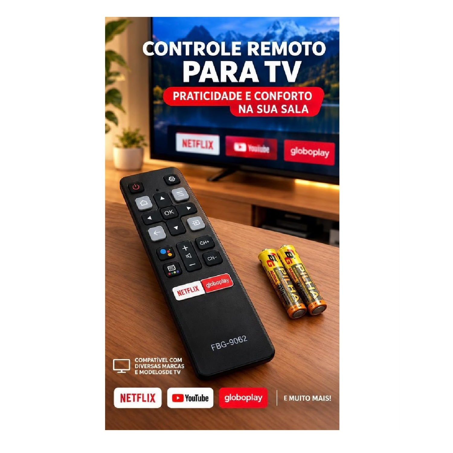 Controle TV TCL Compatível Atalhos Netfli...