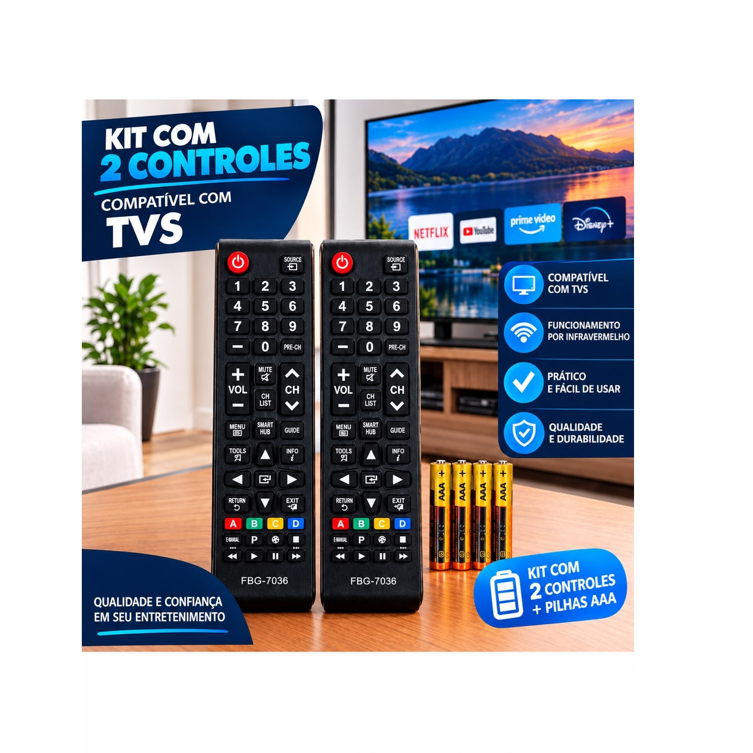 Kit 2 Controles Compatível TV Samsung Sma...