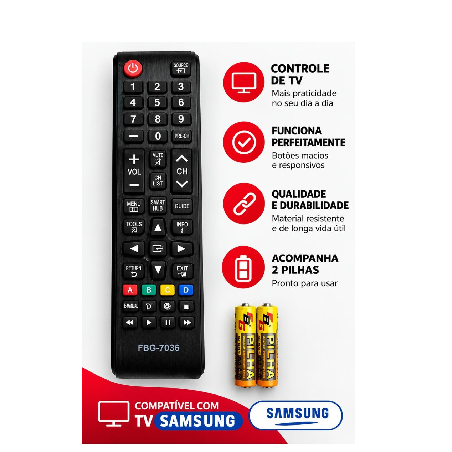 Kit 2 Controles Compatível TV Samsung Sma...