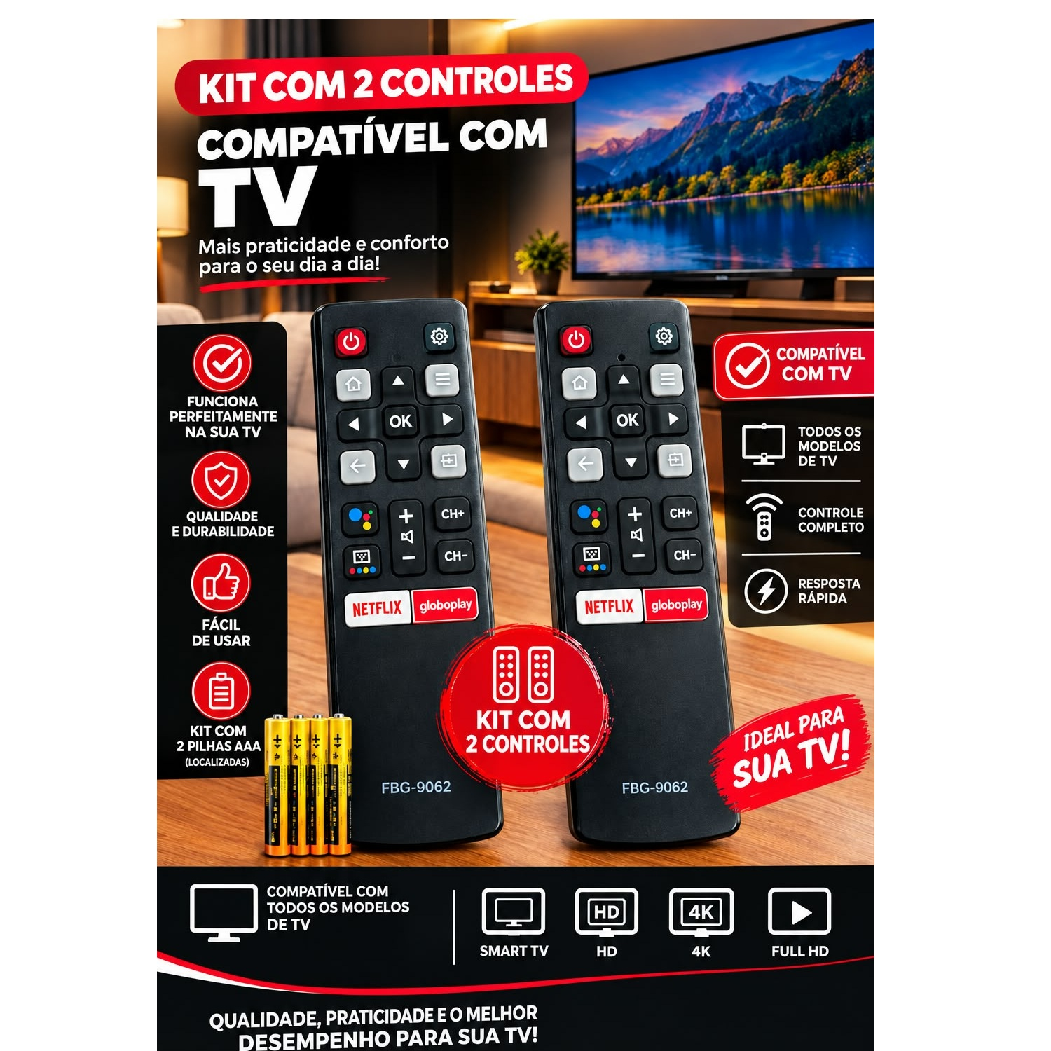 Kit 2 Controles TV TCL Compatível Atalhos...