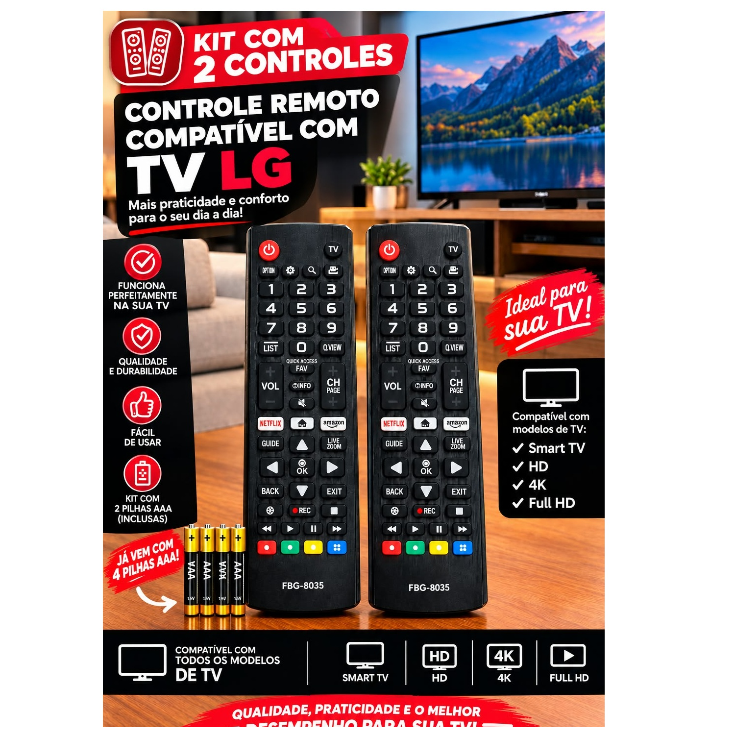 Kit 2 Controles Remoto Compatível Smart T...