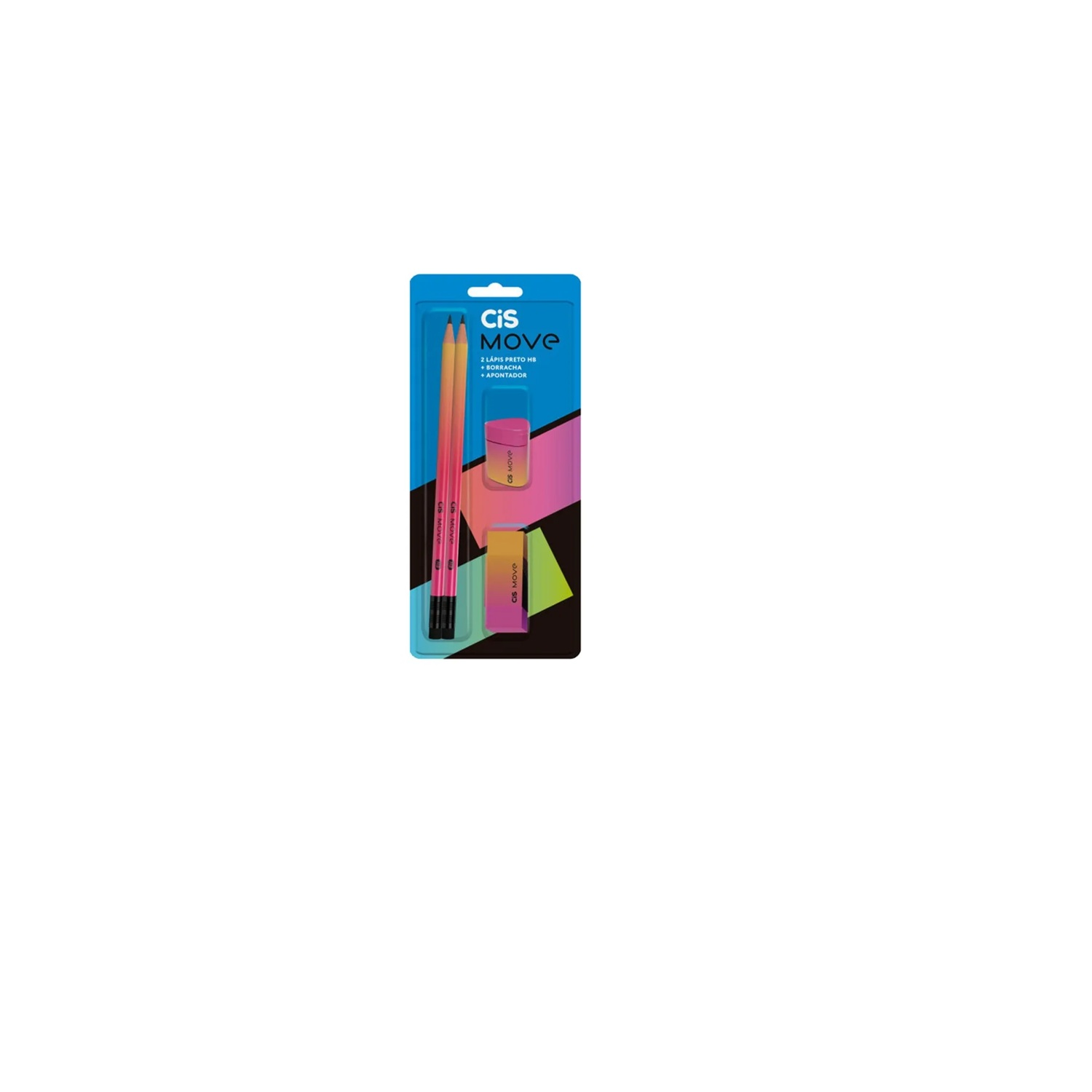 Kit Escolar Cis Move - Lápis E Borracha Rosa