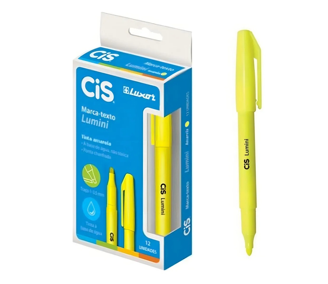 Kit 12 Canetas Marca Texto Lumini Amarelo
