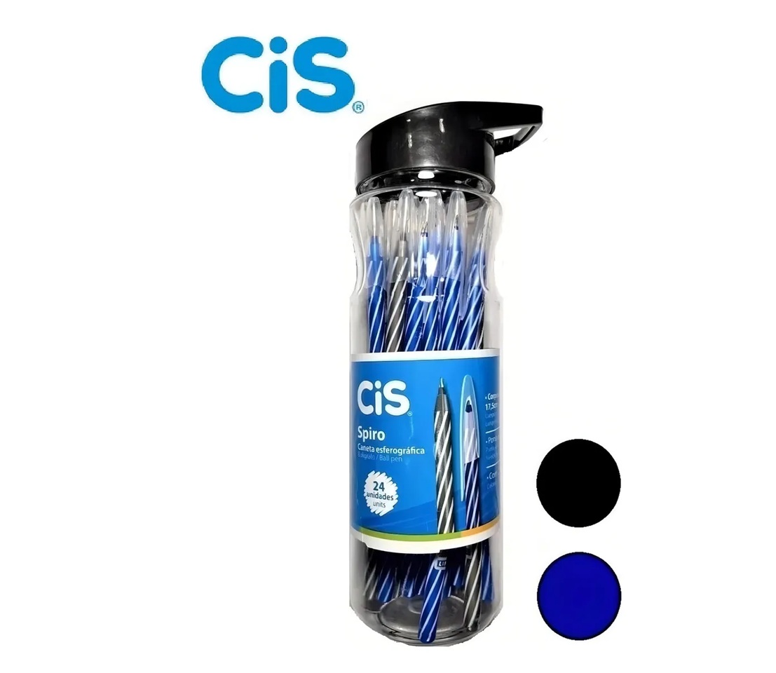 Kit com 24 Canetas Cor Azul e Preta Esfer...