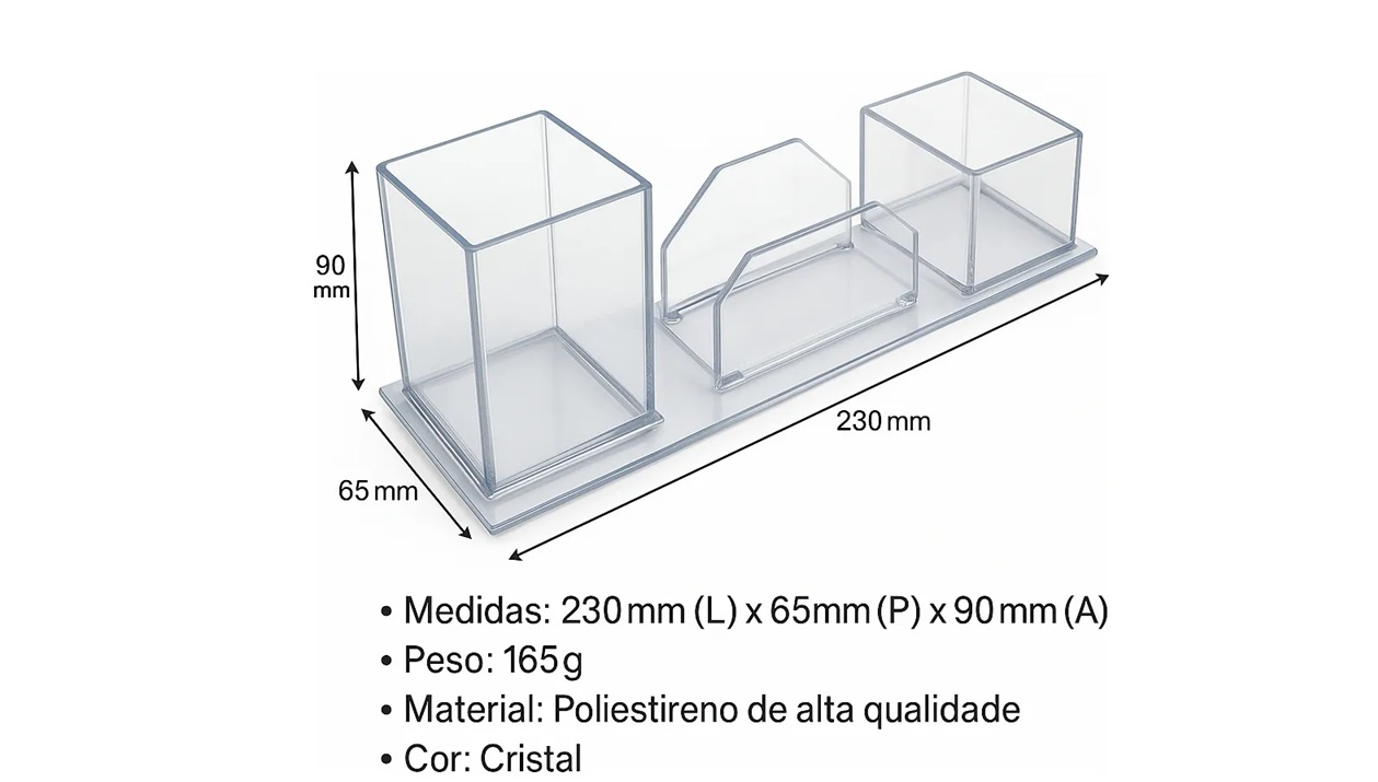 Porta Caneta Lápis Clips Triplo Organizad...