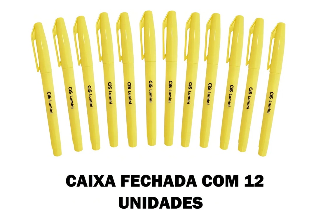 Kit 12 Canetas Marca Texto Lumini Amarelo