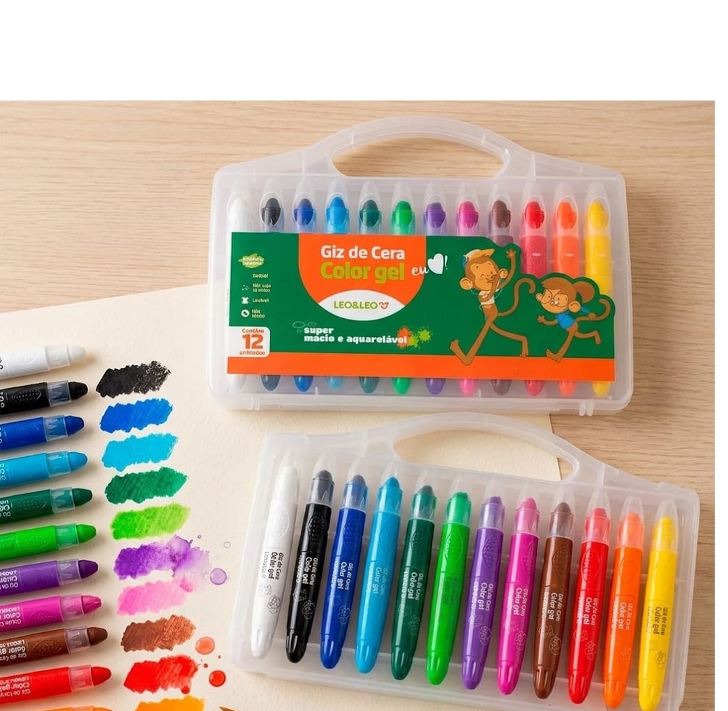 Kit Giz de Cera Gel 12 Cores Super Macio ...