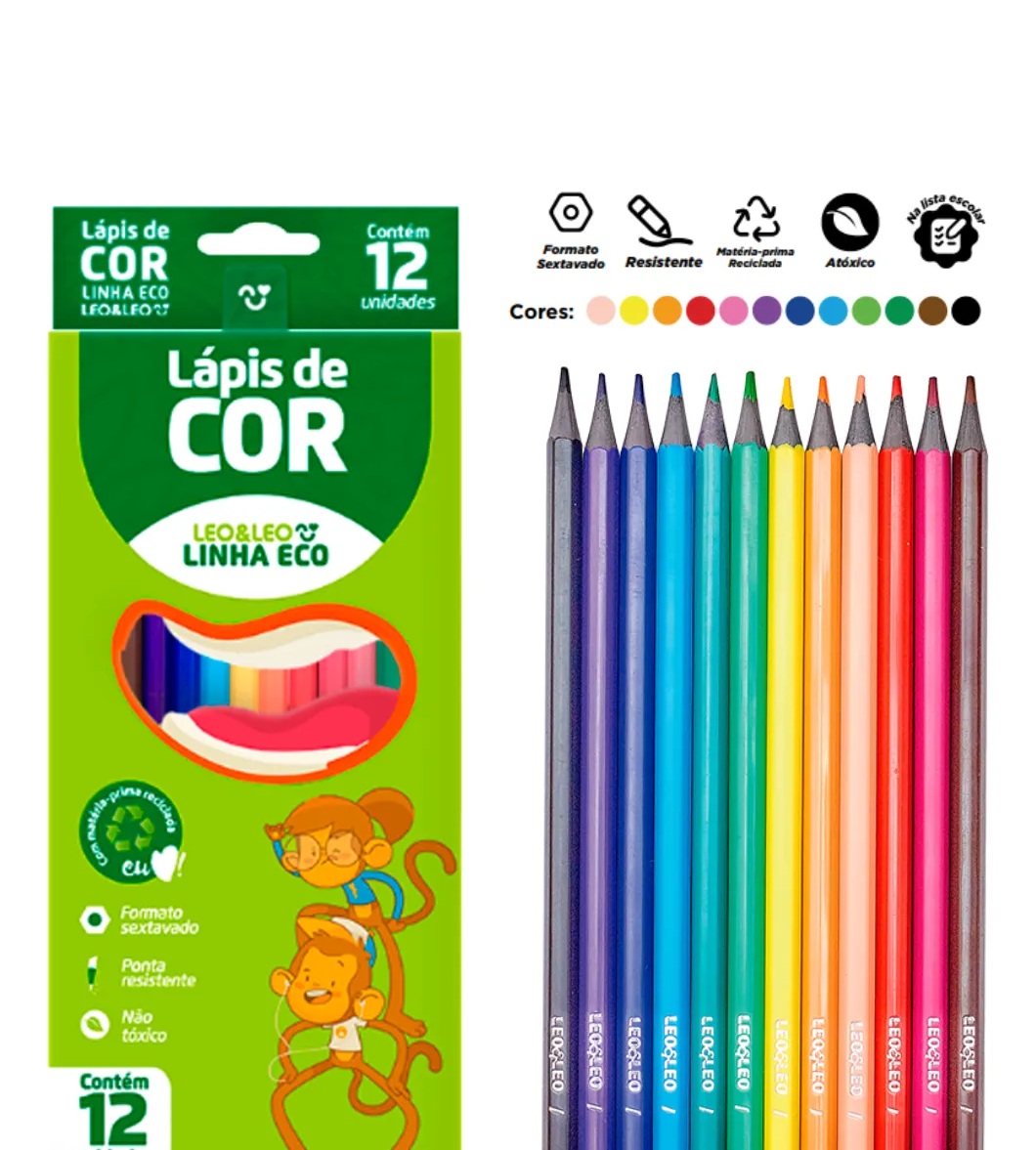 Kit 6 Caixas Lápis de Cor 12 Cores Leo e ...