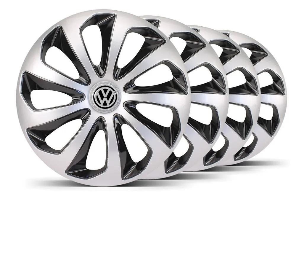 Jogo 4 Calota Velox Aro 14 Prata Preta Vw...