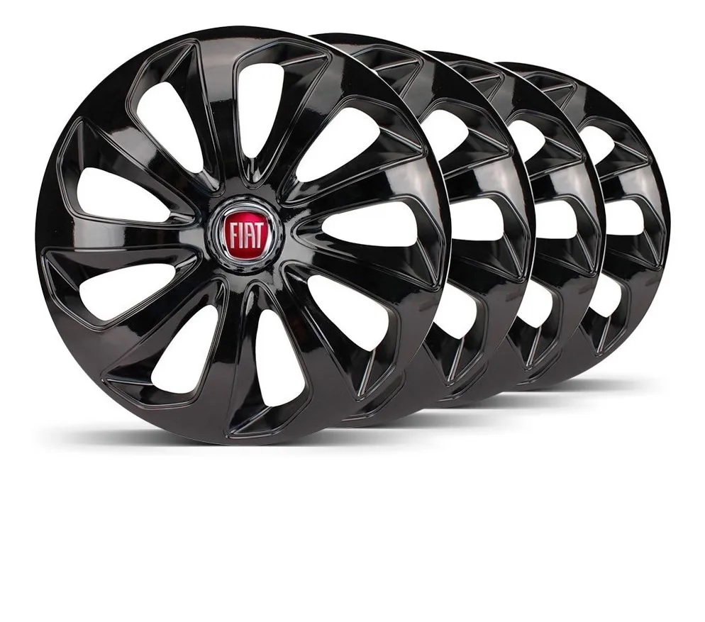 Jogo 4 Calota Velox Aro 14 Preta Fiat Linea 