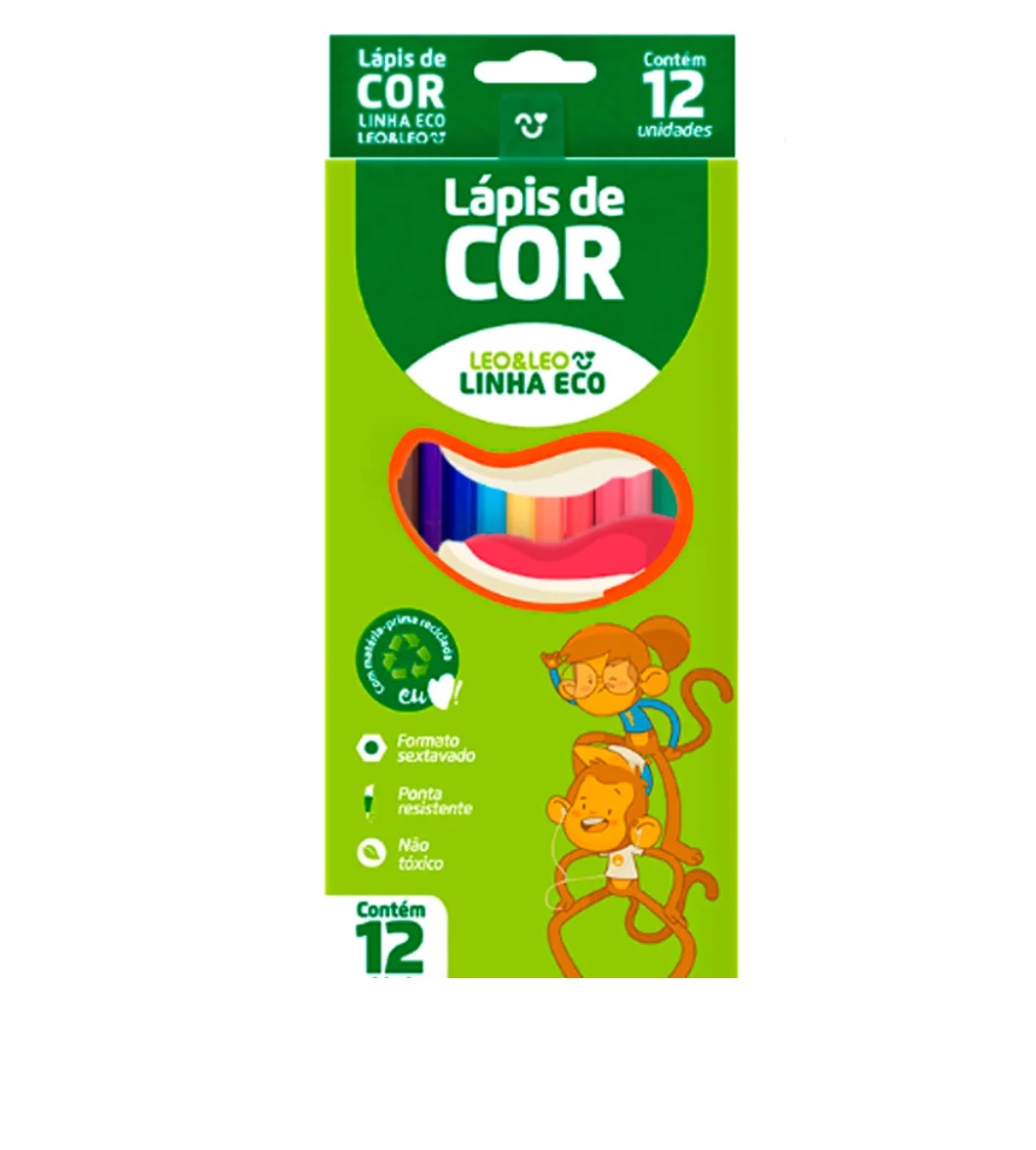 Lápis de Cor 12 Cores Leo e Leo Sextavado...