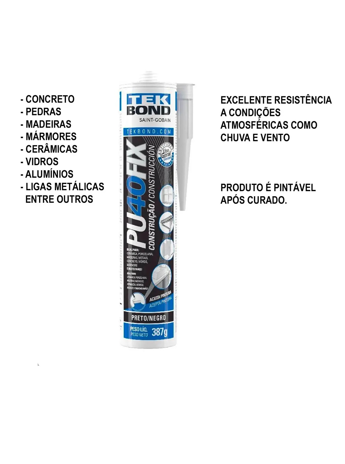 Adesivo Poliuretano PU40 Preto 387g Tekbo...