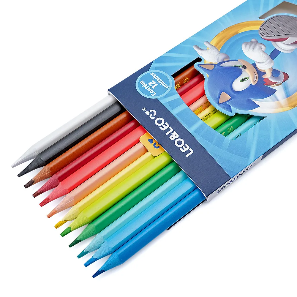 Lápis De Cor Com 12 Cores Sonic Desenho C...