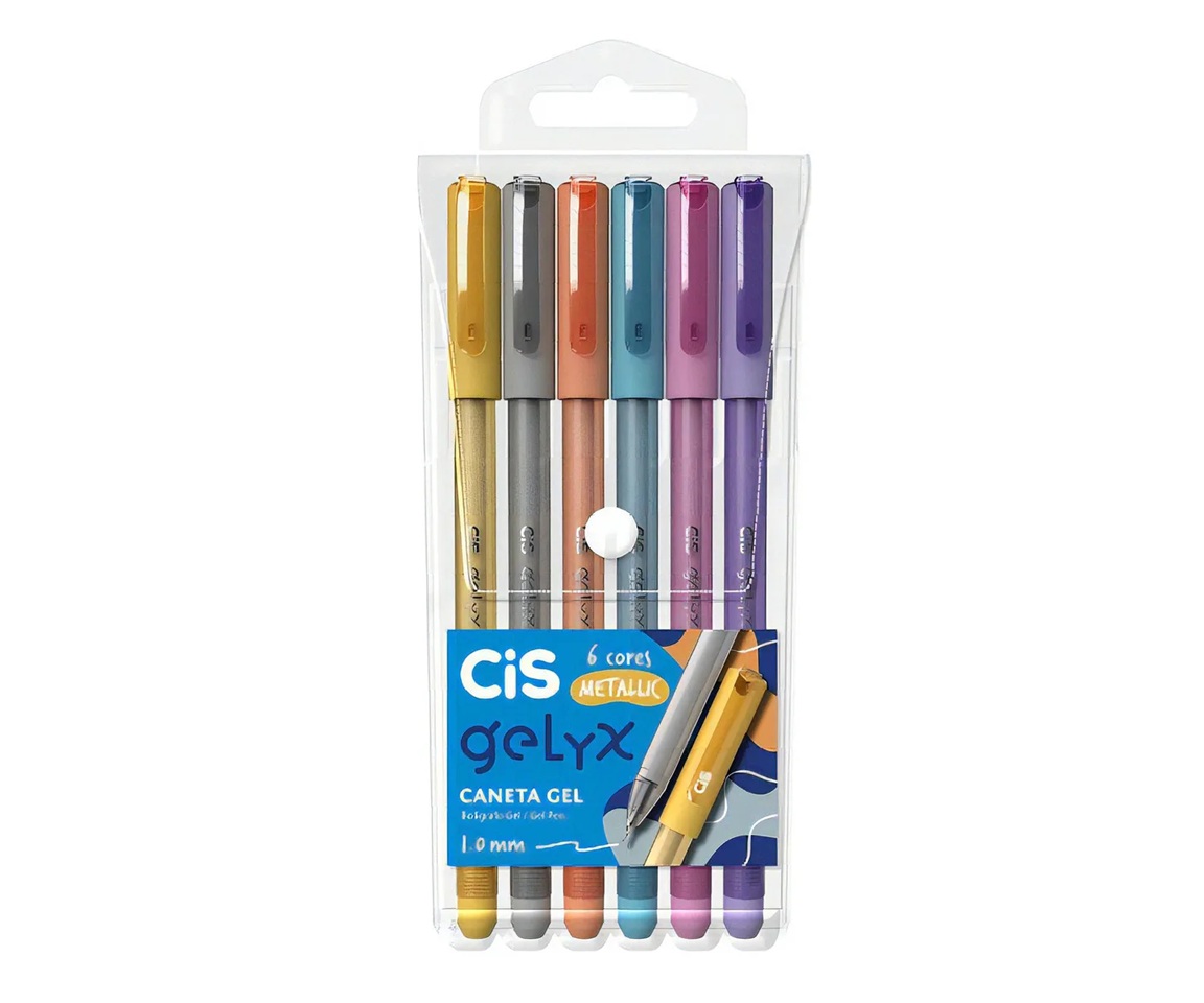 Kit 6 Canetas Gel Metalica Cis Gelyx 1.0m...