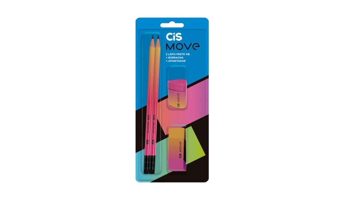 Kit Lápis E Borracha Rosa Escolar Cis Move -