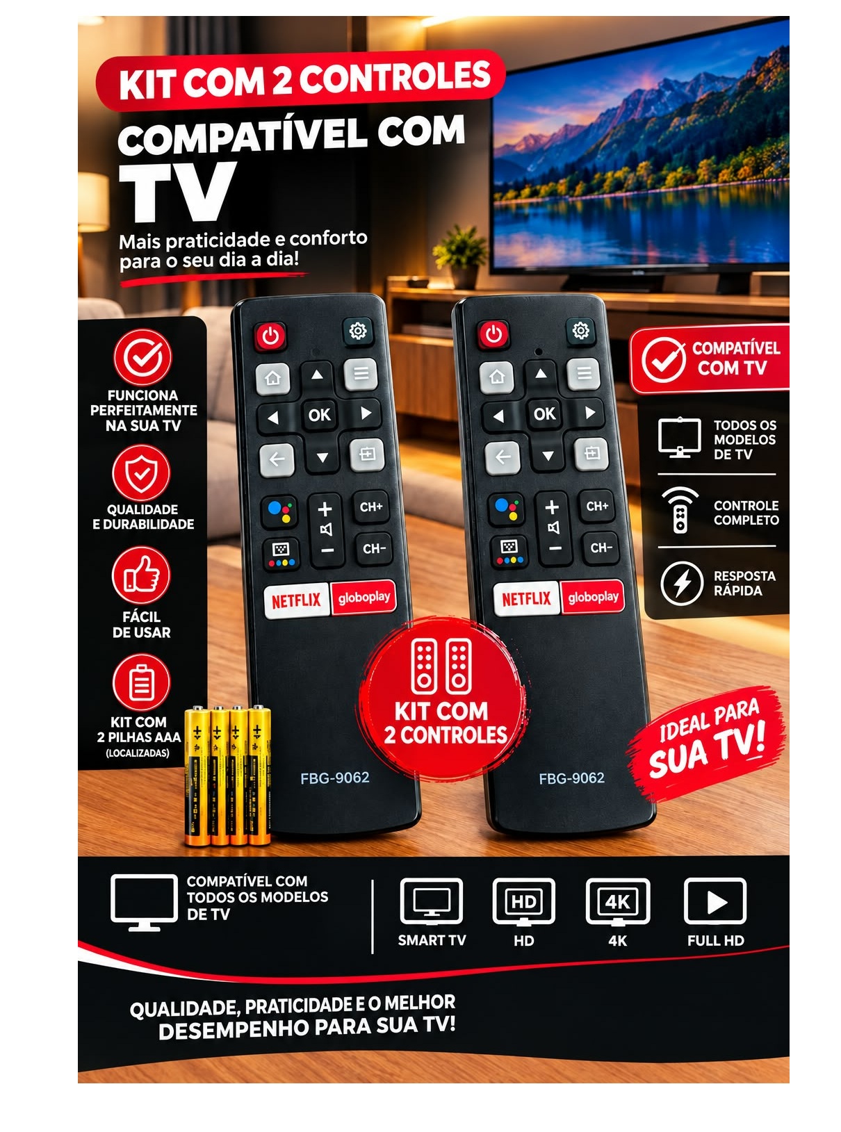 Kit 2 Controles TV TCL Botões Macios Qual...