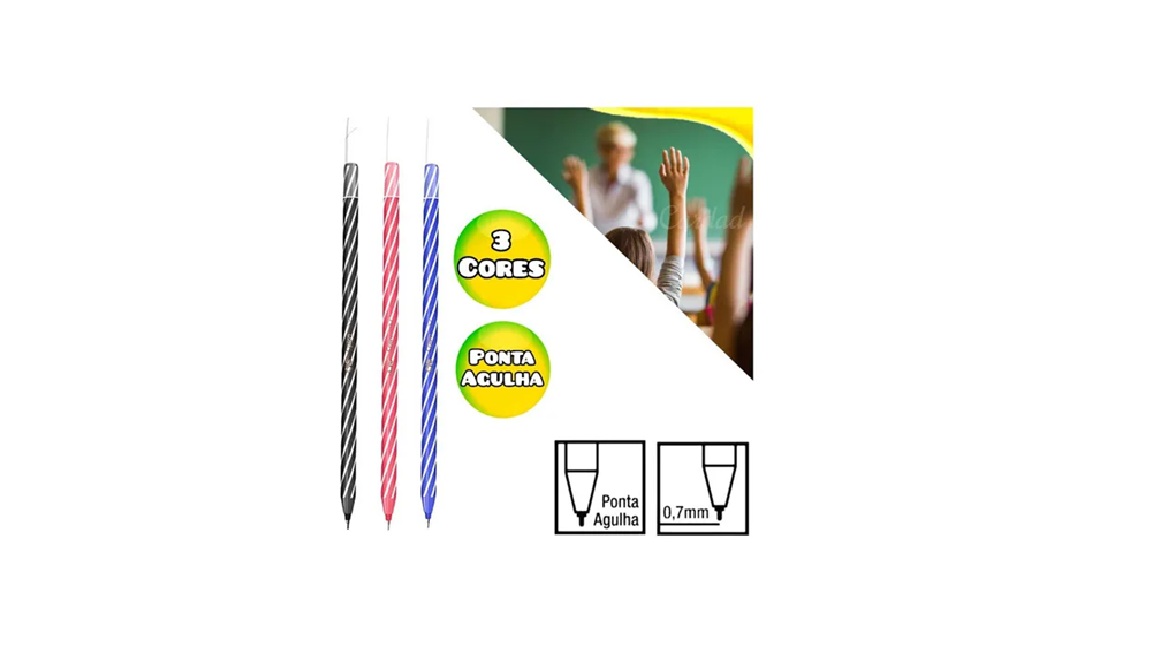 Kit Caneta Cis Spiro 0.7 Ponta Fina 3 Cor...