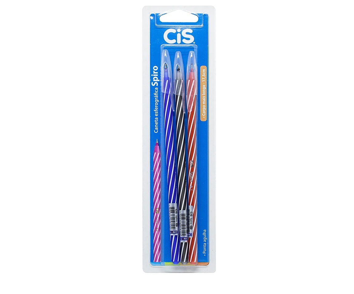 Kit Caneta Cis Spiro 0.7 Ponta Fina 3 Cor...