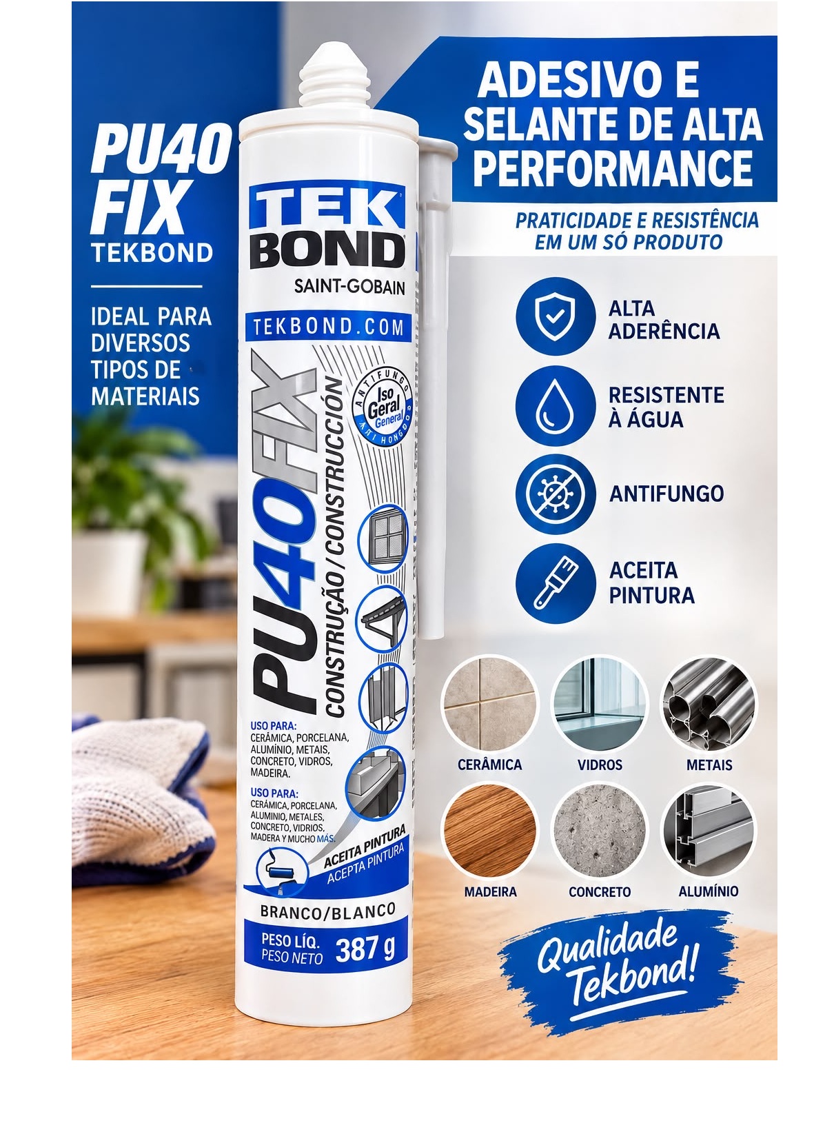 Kit 2 Selantes PU40 Branco Tekbond Imperm...