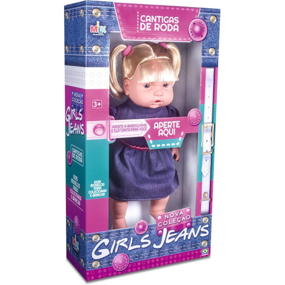 BONECA COM MECANISMO GIRLS JEANS 43CM CAN...